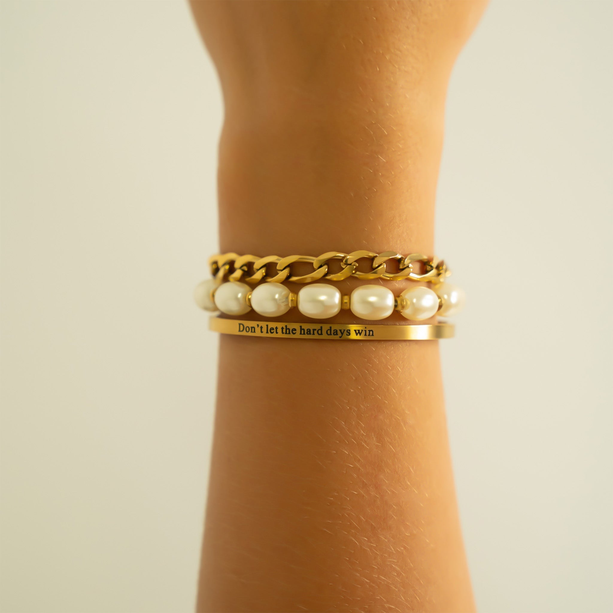 18K Gold PVD Dont Let Hard Days Win Engraved Bangle Bracelet