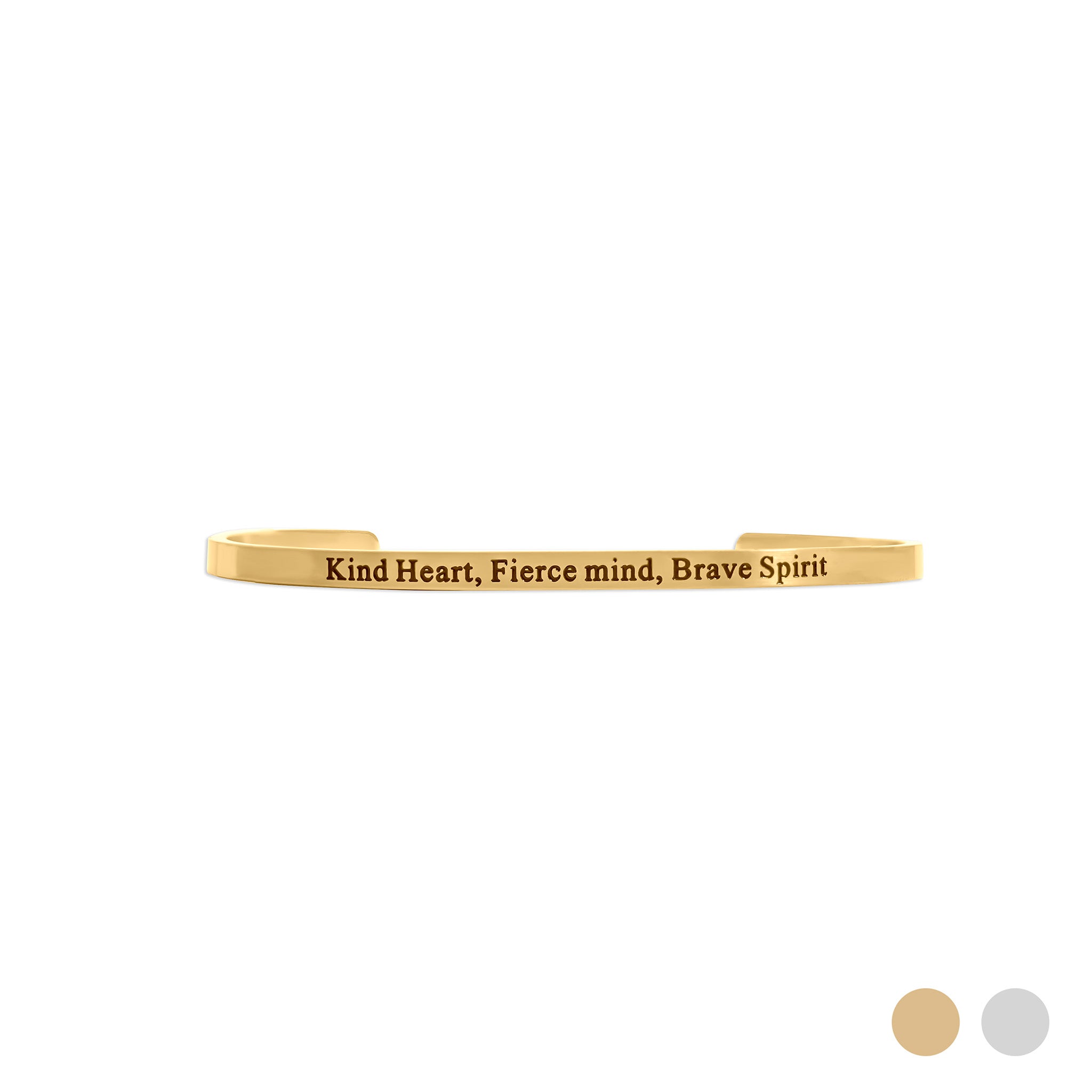 18K Gold PVD Kind Heart Fierce Mind Engraved Bangle Bracelet