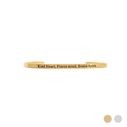 18K Gold PVD Kind Heart Fierce Mind Engraved Bangle Bracelet