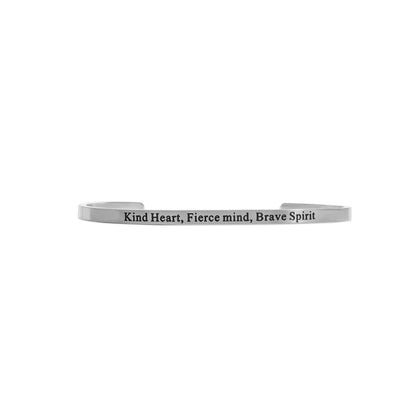 18K Gold PVD Kind Heart Fierce Mind Engraved Bangle Bracelet