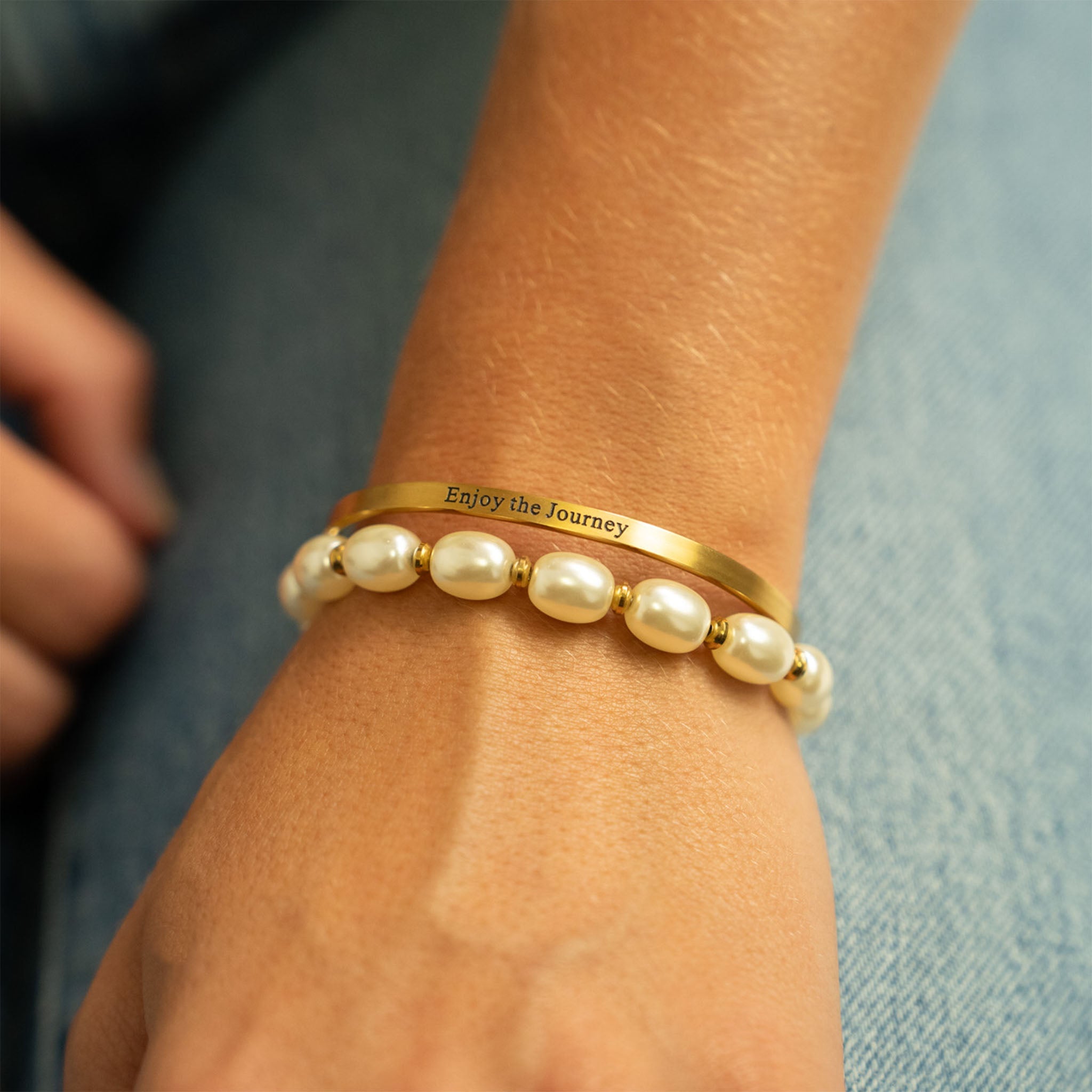 18K Gold PVD Enjoy the Journey Engraved Bangle Bracelet