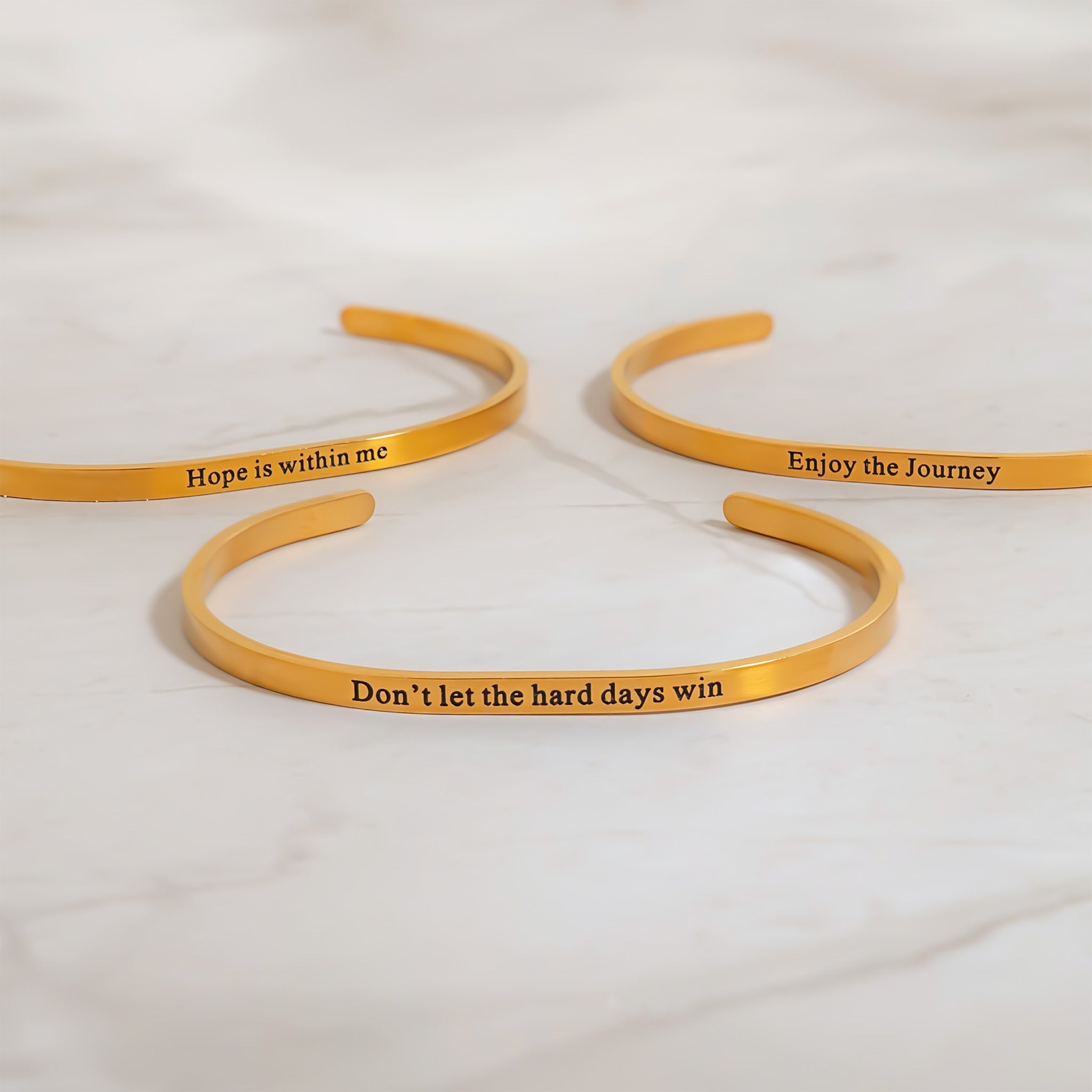 18K Gold PVD Dont Let Hard Days Win Engraved Bangle Bracelet
