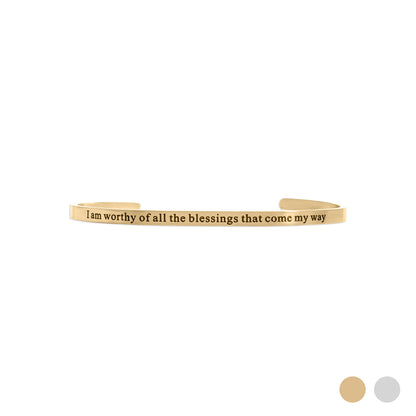 18K Gold PVD Worthy of Blessings Engraved Bangle Bracelet
