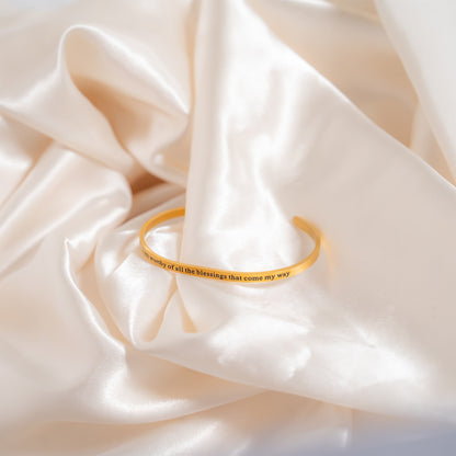 18K Gold PVD Worthy of Blessings Engraved Bangle Bracelet
