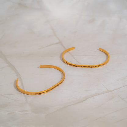 18K Gold PVD You are Loved Engraved Cuff Bracelet
