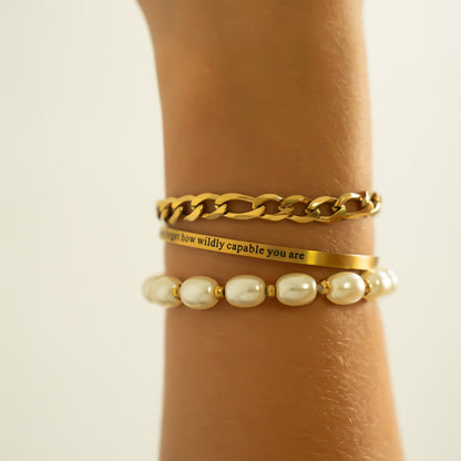 18K Gold PVD Never forget how Capable Engraved Bracelet