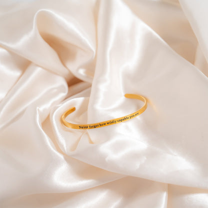 18K Gold PVD Never forget how Capable Engraved Bracelet