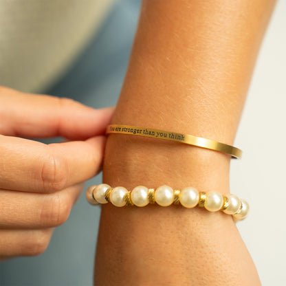 18K Gold PVD 8mm Kiska Glass Pearl Beaded Stretch Bracelet