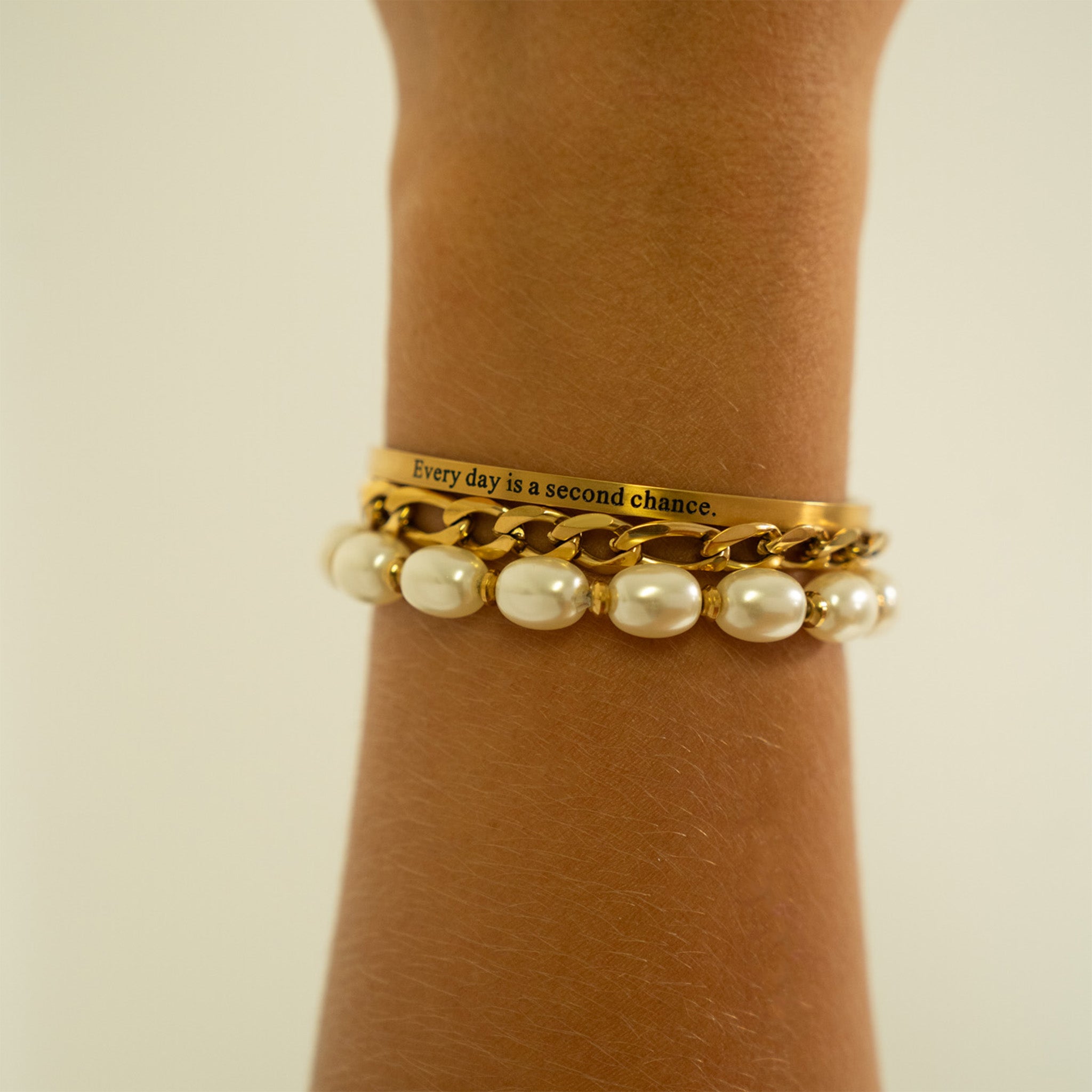 18K Gold PVD Stainless Steel Every day is Engraved Bracelet