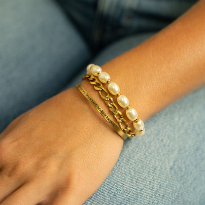 18K Gold PVD 8mm Kiska Glass Pearl Beaded Stretch Bracelet