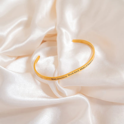 18K Gold PVD Stay positive Work hard Engraved Bracelet