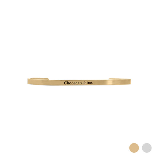 18K Gold PVD Stainless Steel Choose to Shine Engraved Bangle Bracelet