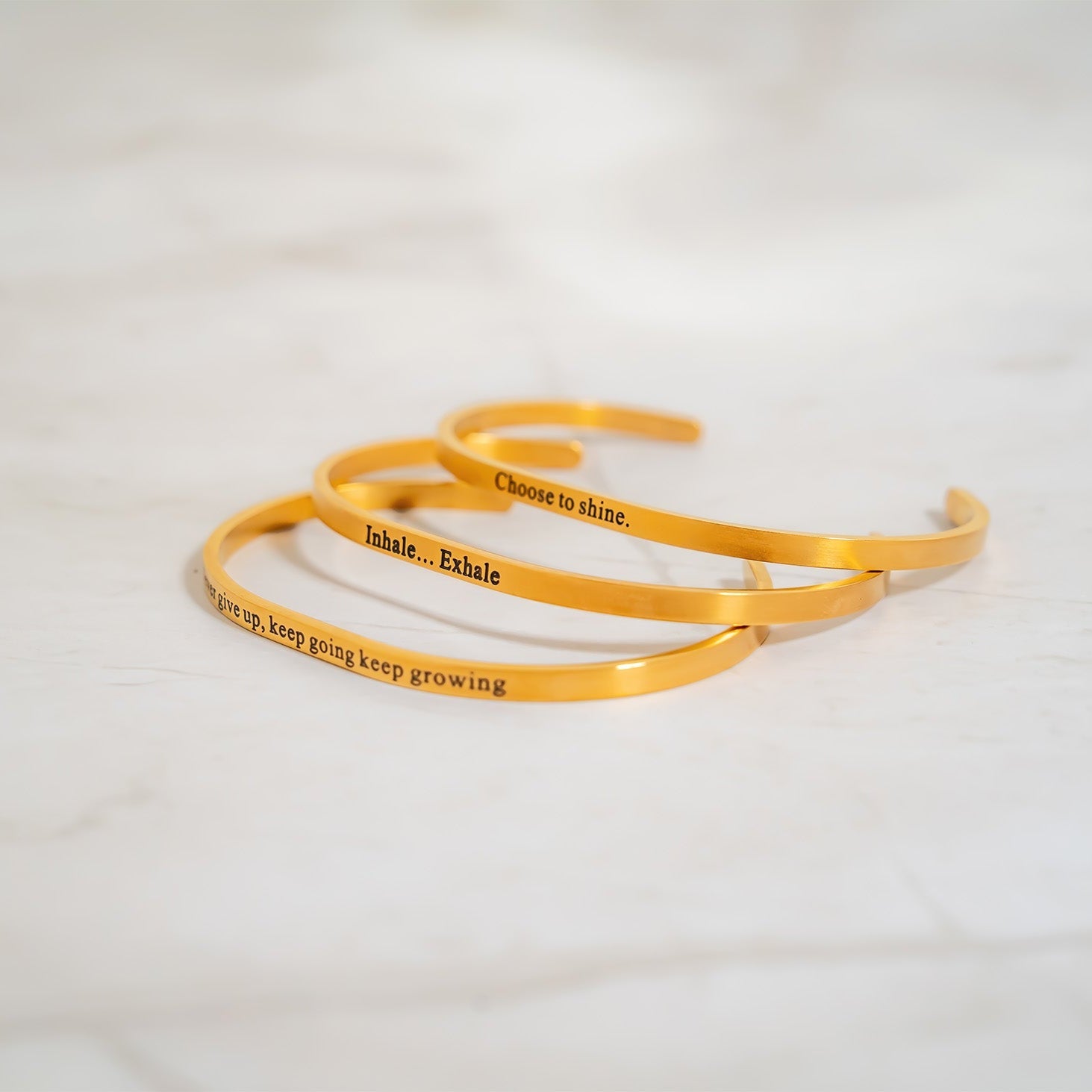 18K Gold PVD Never give up Engraved Bangle Bracelet