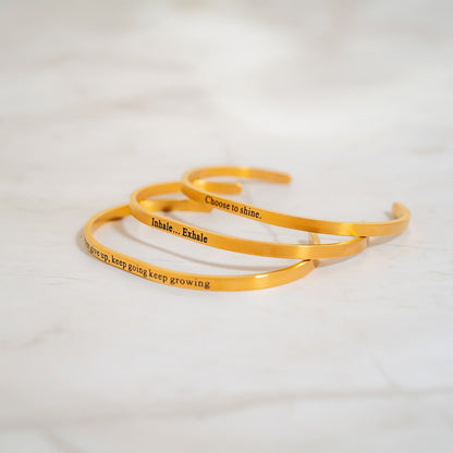 18K Gold PVD Never give up Engraved Bangle Bracelet
