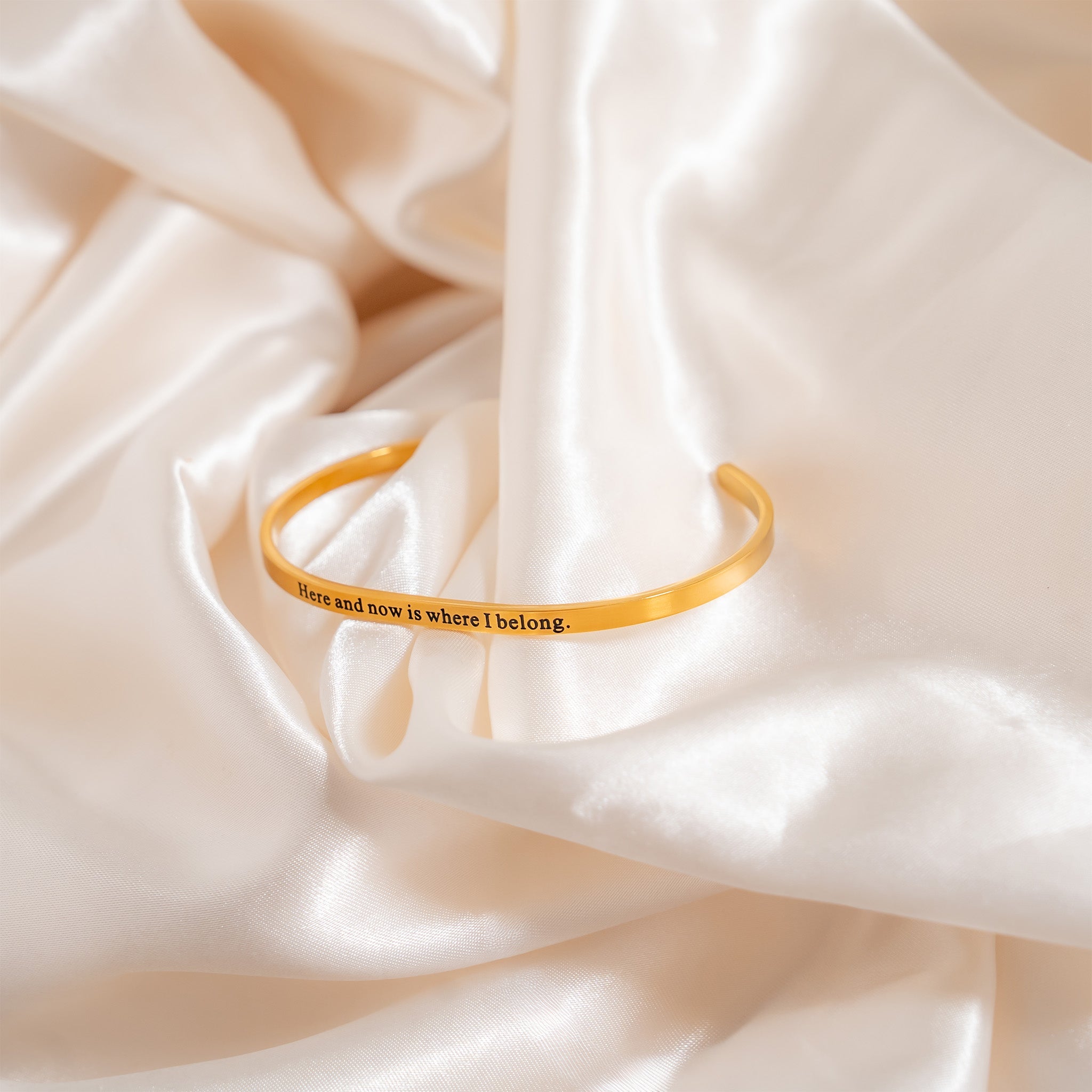 18K Gold PVD Now is where I belong Engraved Bracelet