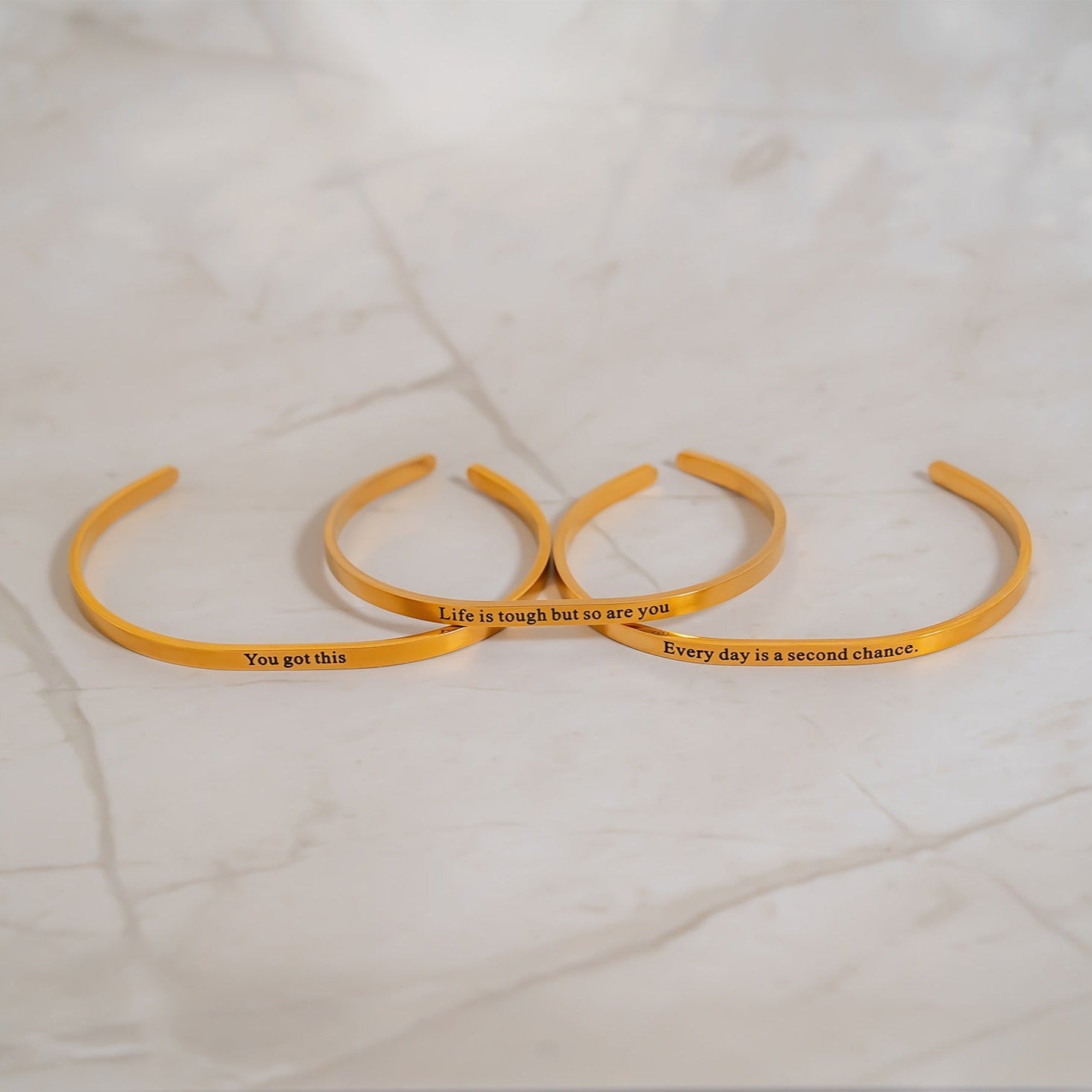 18K Gold PVD Life is tough So Are You Engraved Bangle Bracelet