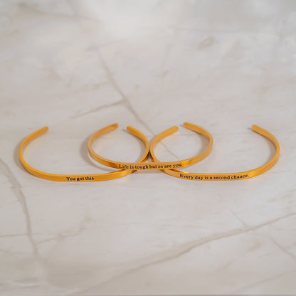 18K Gold PVD Life is tough So Are You Engraved Bangle Bracelet