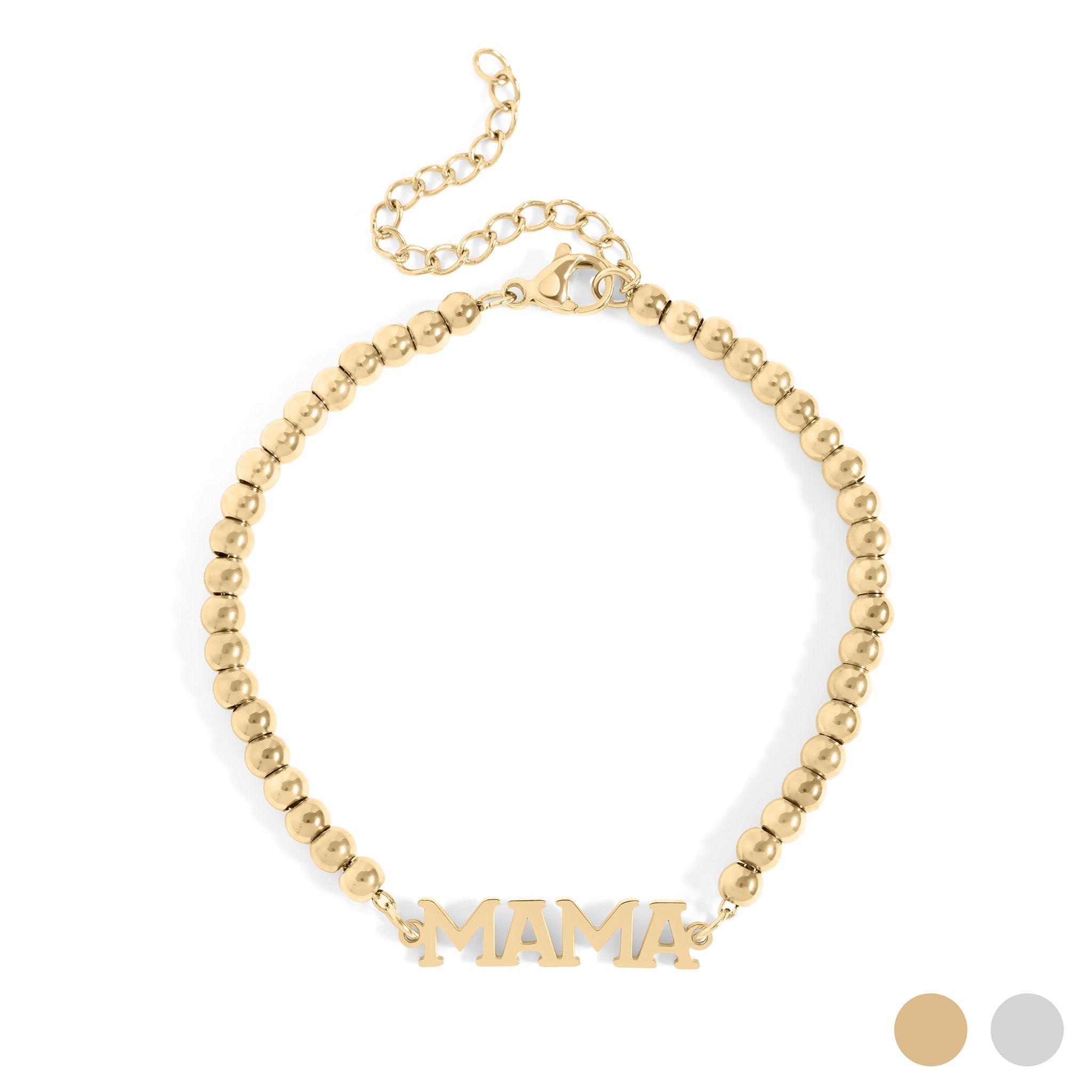 18K Gold PVD Stainless Steel Mama Beaded Bracelet