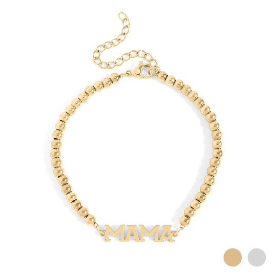 18K Gold PVD Stainless Steel Mama Beaded Bracelet