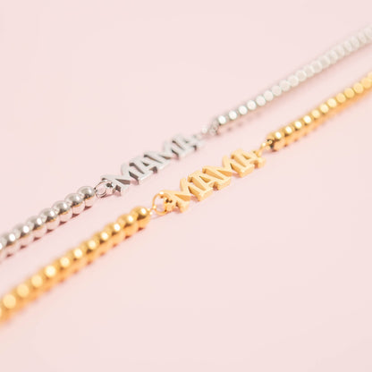18K Gold PVD Stainless Steel Mama Beaded Bracelet