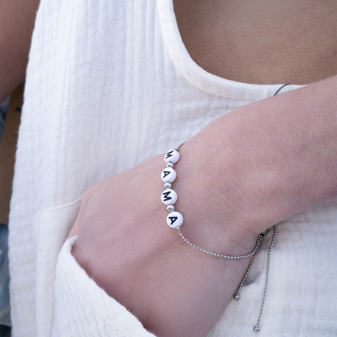 18K gold PVD Stainless Steel Beaded Mama Adjustable Bracelet