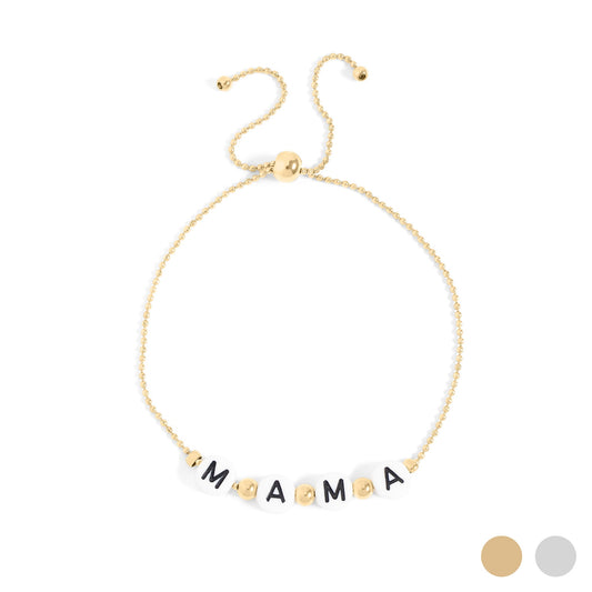 18K gold PVD Stainless Steel Beaded Mama Adjustable Bracelet