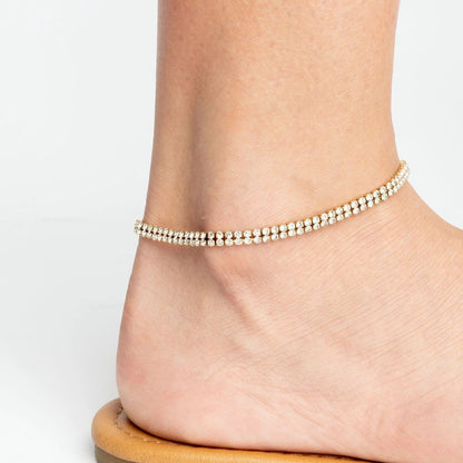 18K Gold PVD Stainless Steel Double Row Rhinestone Anklet