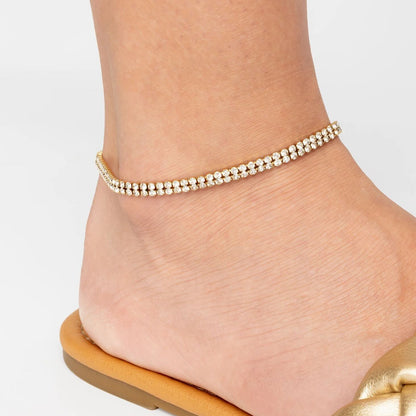 18K Gold PVD Stainless Steel Double Row Rhinestone Anklet
