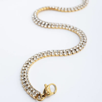 18K Gold PVD Stainless Steel Double Row Rhinestone Anklet