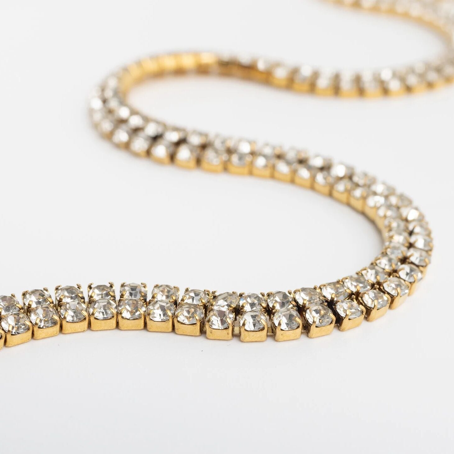 18K Gold PVD Stainless Steel Double Row Rhinestone Anklet