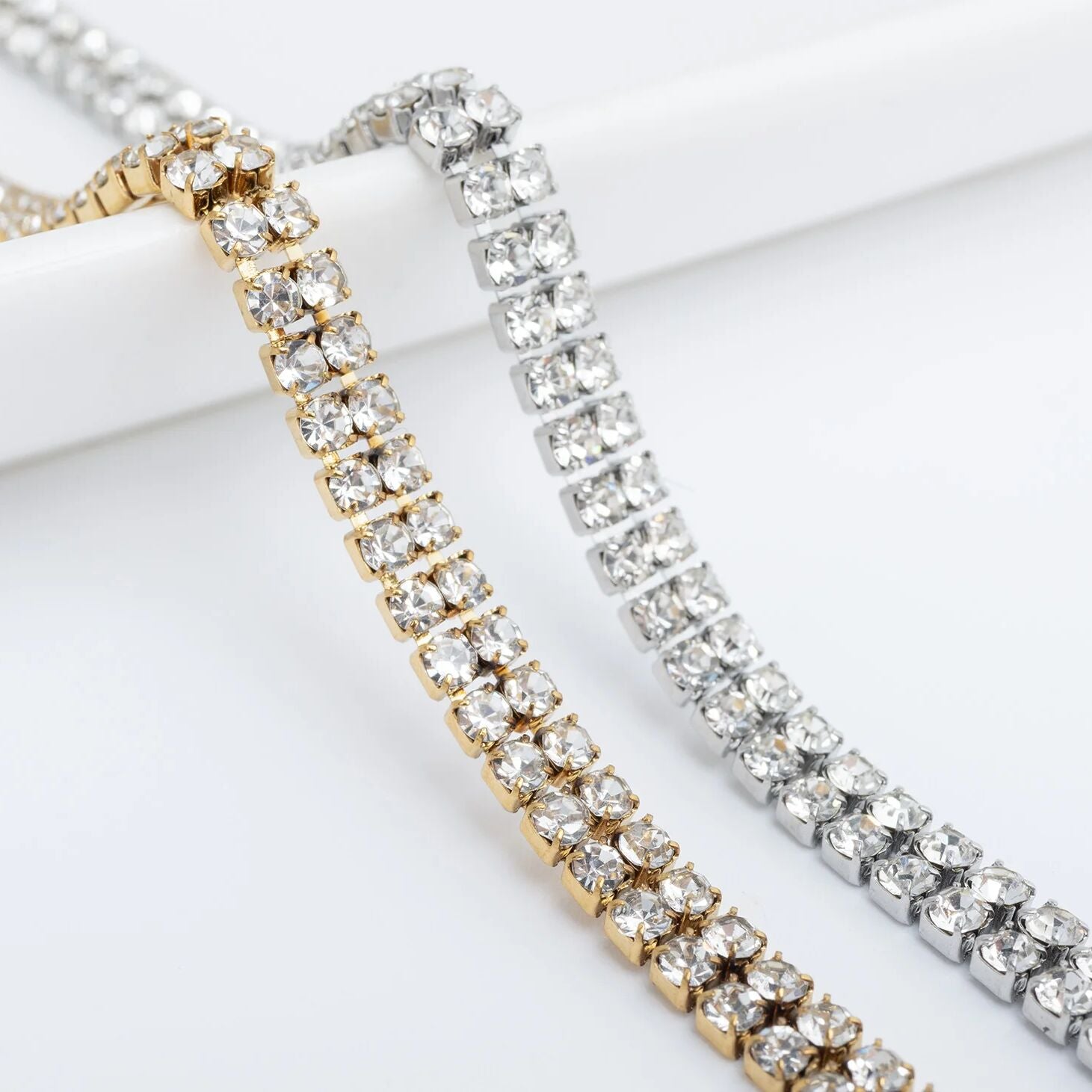 18K Gold PVD Stainless Steel Double Row Rhinestone Anklet