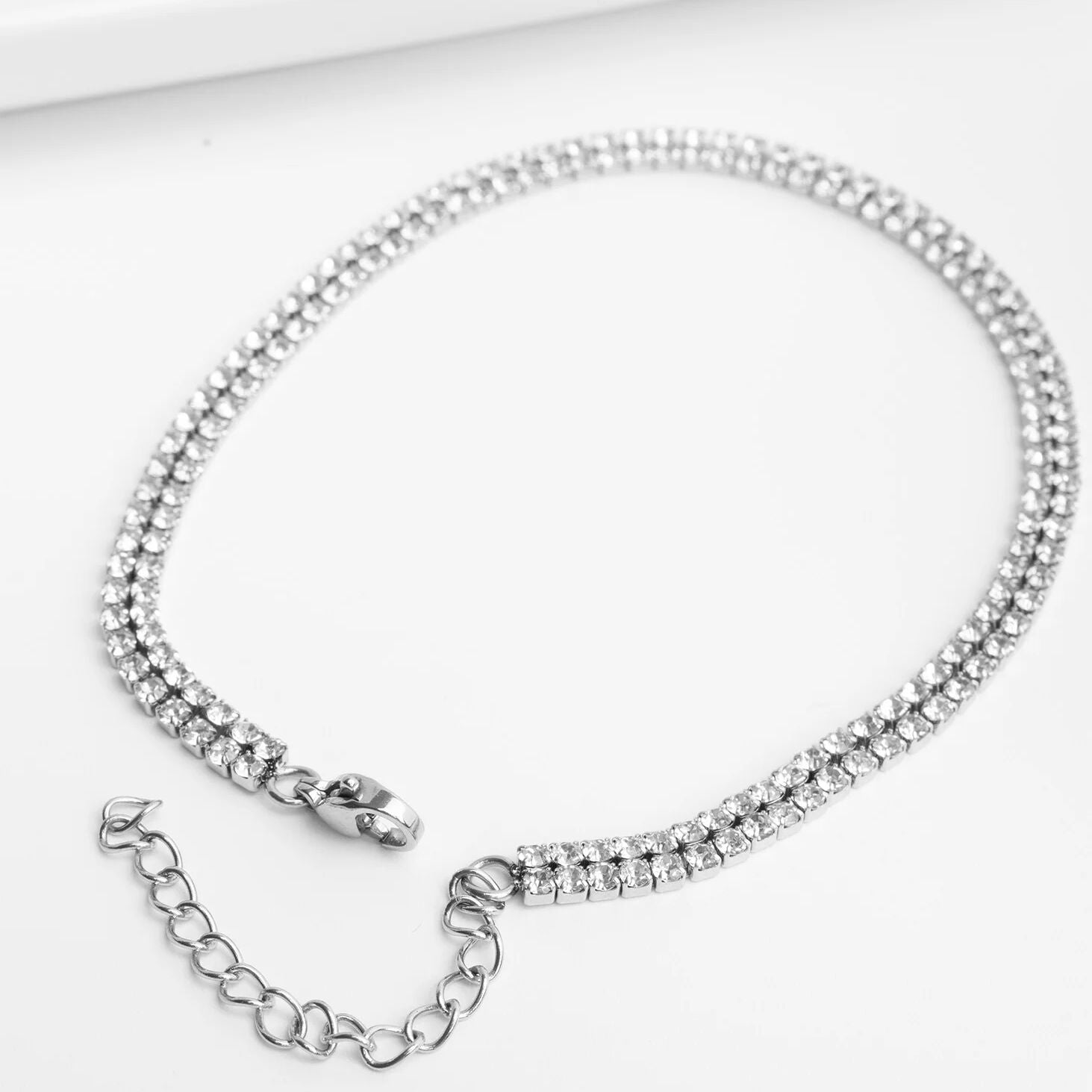 18K Gold PVD Stainless Steel Double Row Rhinestone Anklet
