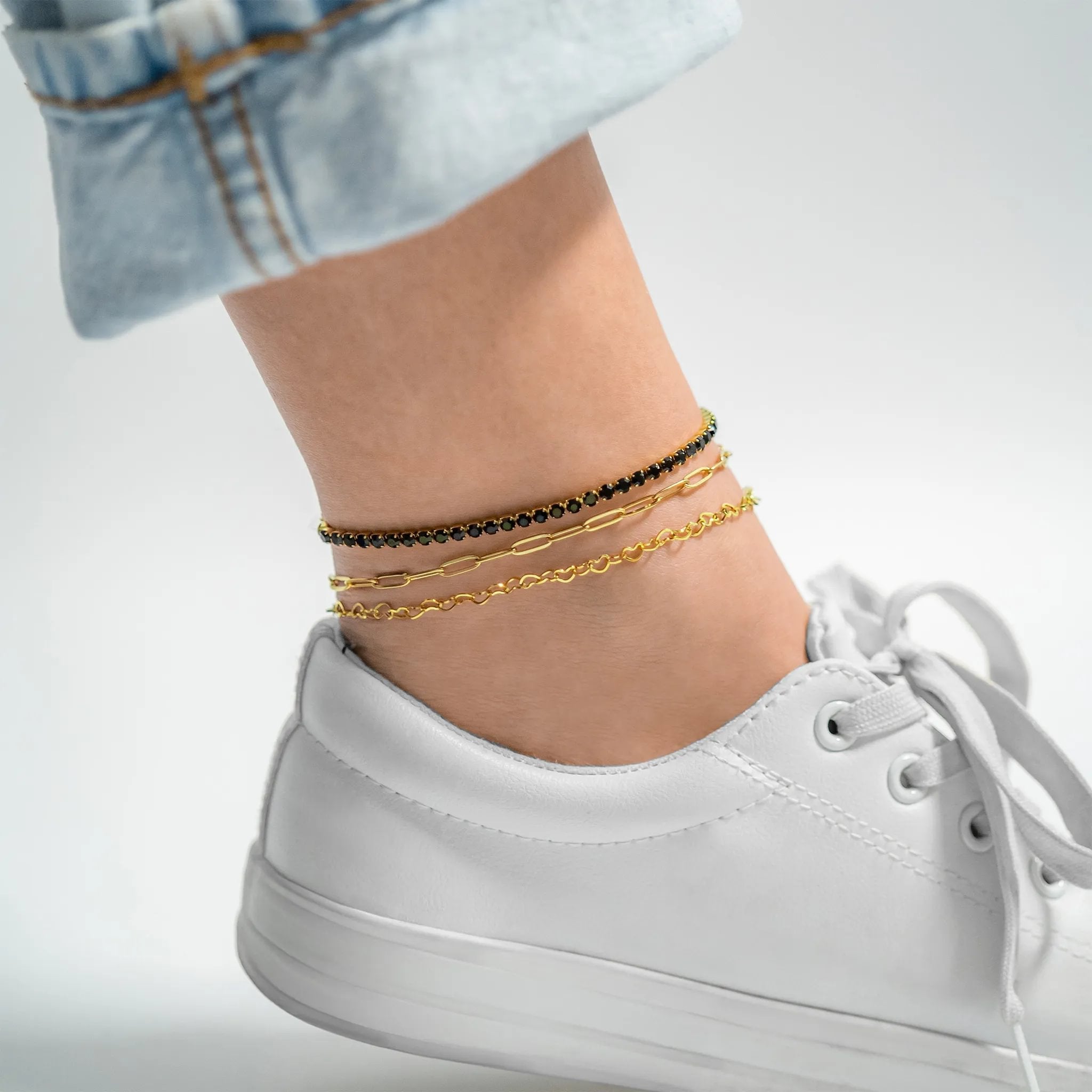 18K Gold PVD Stainless Steel Jet Rhinestone Tennis Chain Bracelet