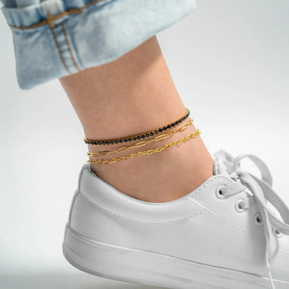 18K Gold PVD Stainless Steel Jet Rhinestone Tennis Chain Bracelet
