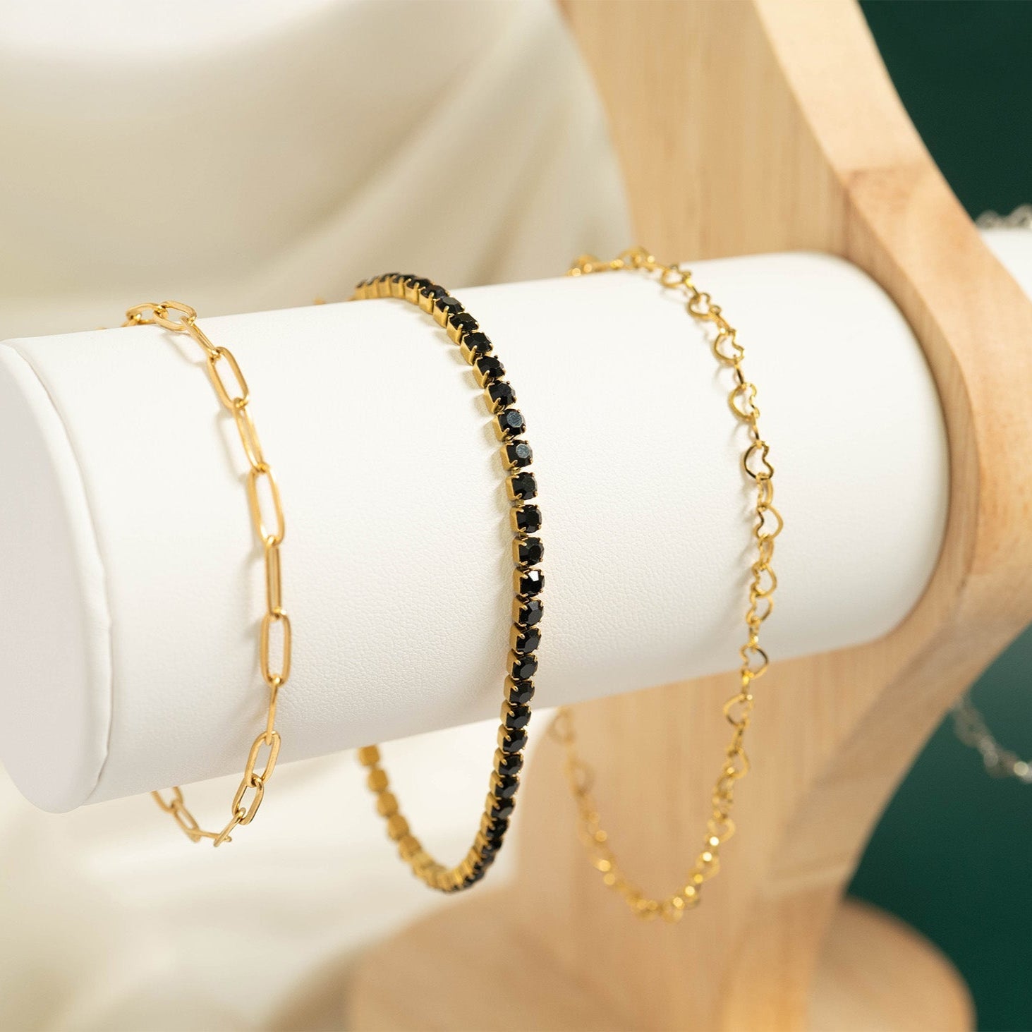 18K Gold PVD Stainless Steel Jet Rhinestone Tennis Chain Bracelet