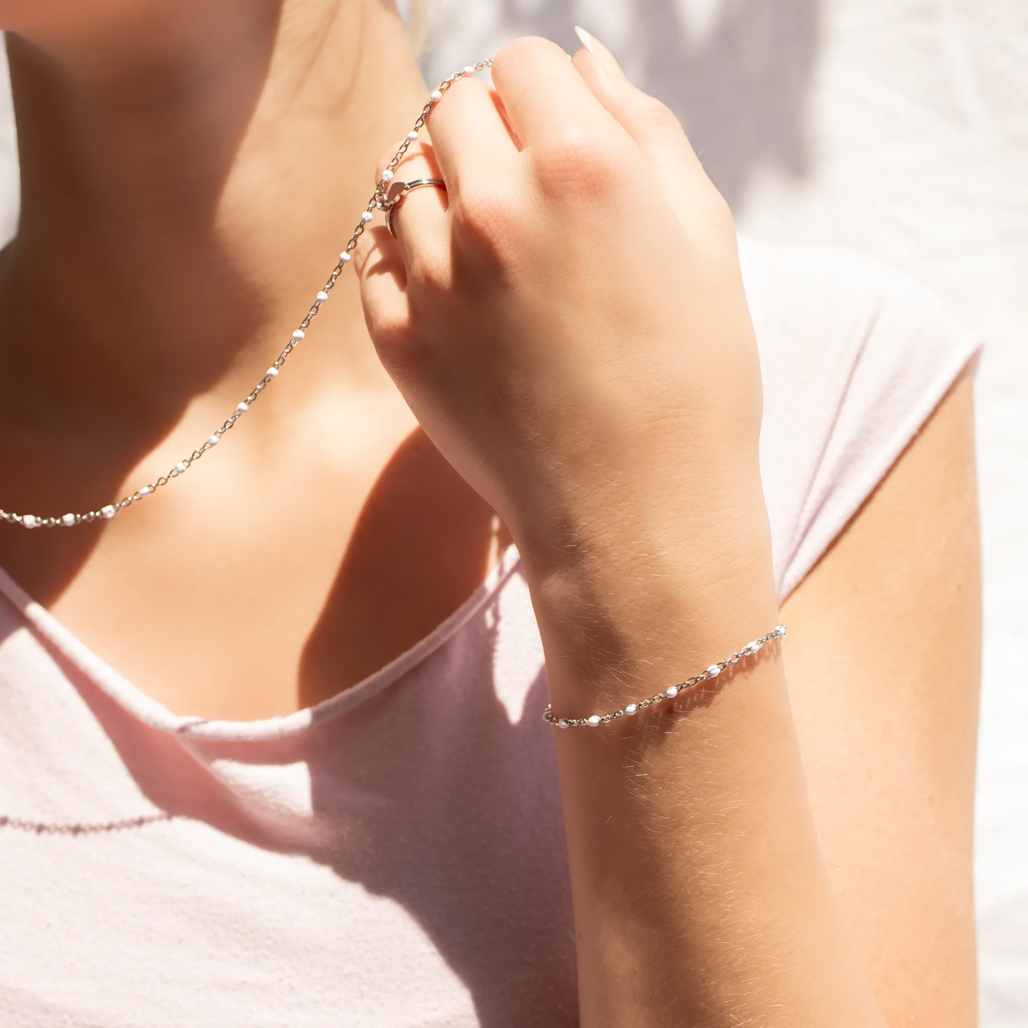 18K Gold PVD Stainless Steel White Confetti Bracelet