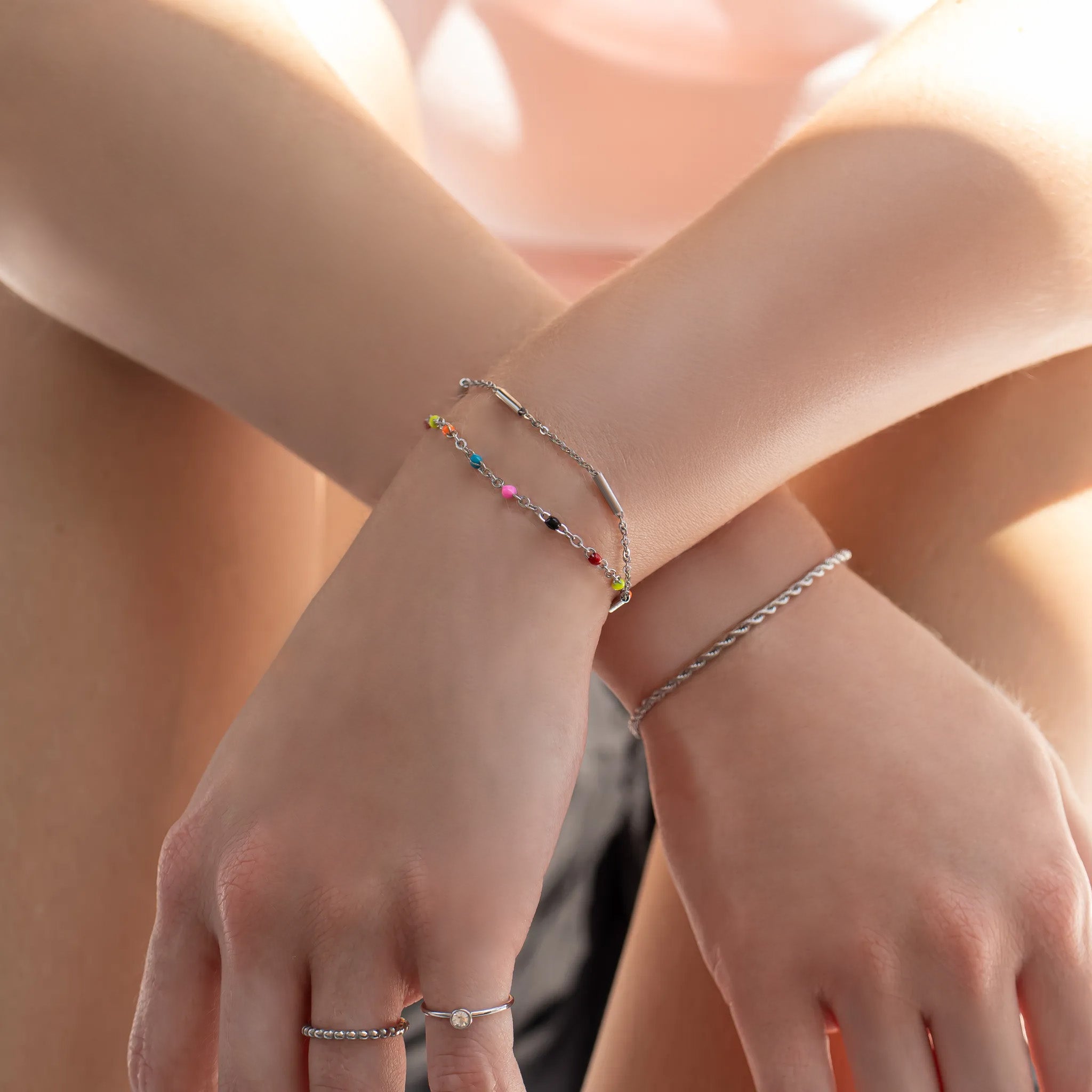 18K Gold PVD Stainless Steel Satellite Bar Chain Bracelet