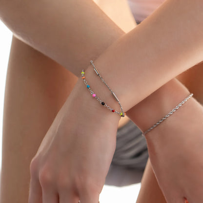 18K Gold PVD Stainless Steel Satellite Bar Chain Bracelet