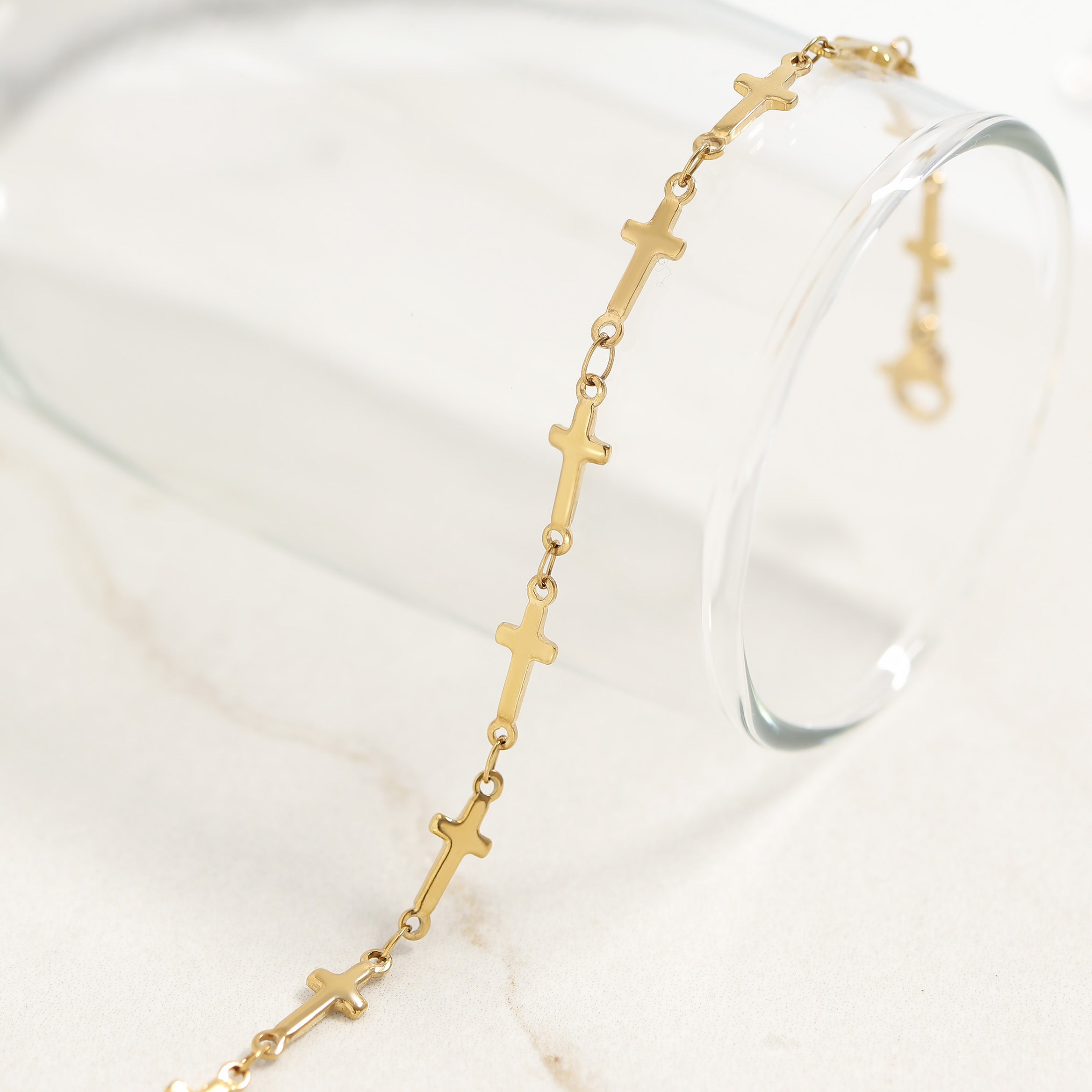 18K Gold PVD Stainless Steel Cross Chain - By The Foot