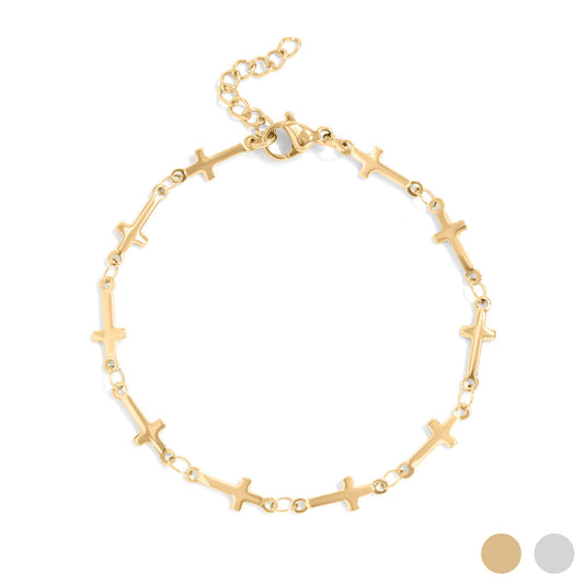 18K Gold PVD Stainless Steel Cross Chain Bracelet