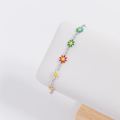 18K Gold PVD Multi Colored Floral Chain Bracelet
