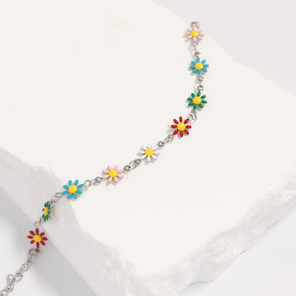 18K Gold PVD Multi Colored Floral Chain Bracelet