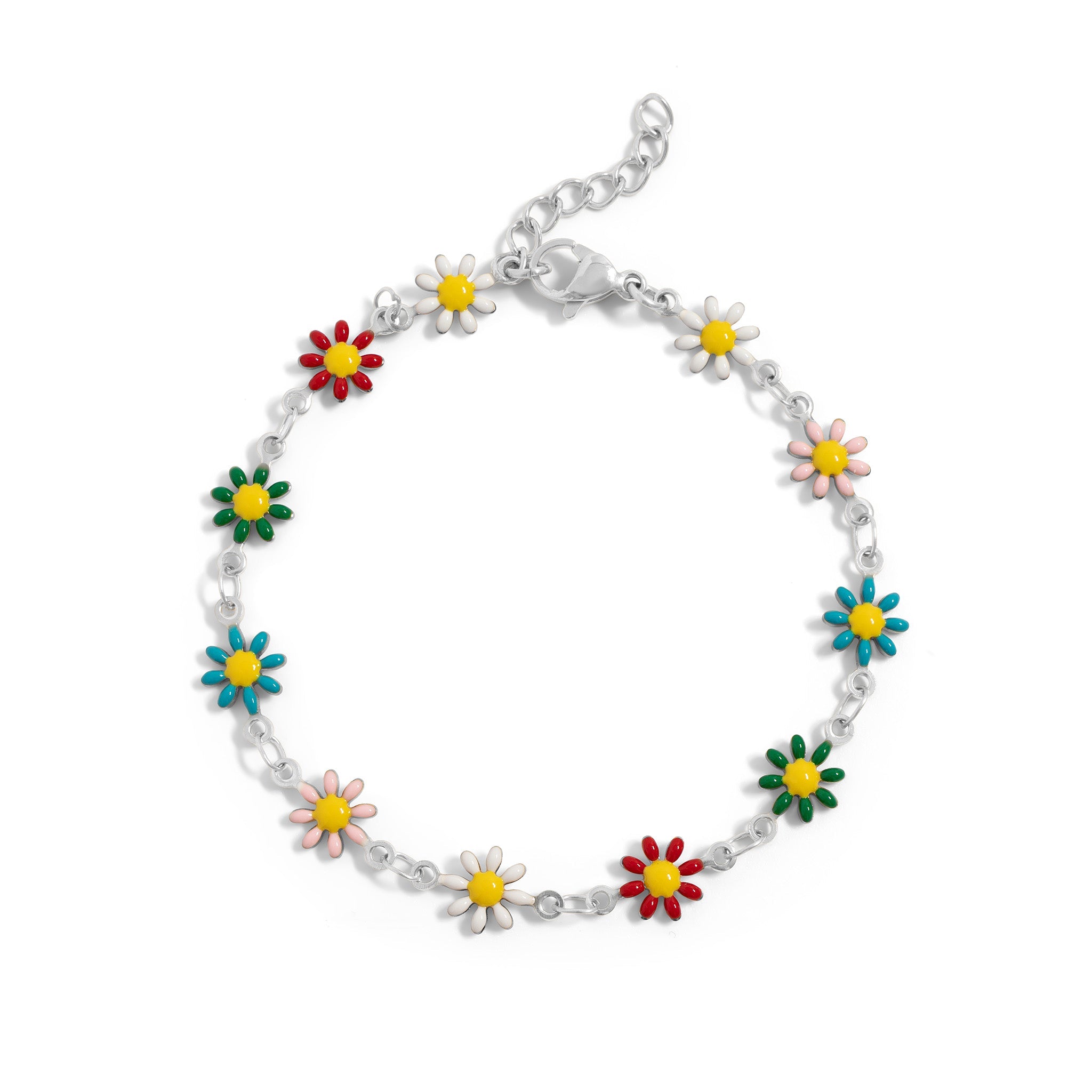18K Gold PVD Multi Colored Floral Chain Bracelet