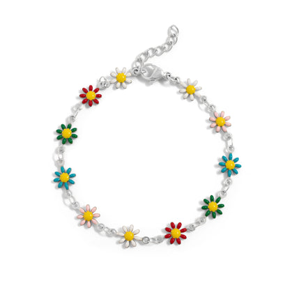 18K Gold PVD Multi Colored Floral Chain Bracelet
