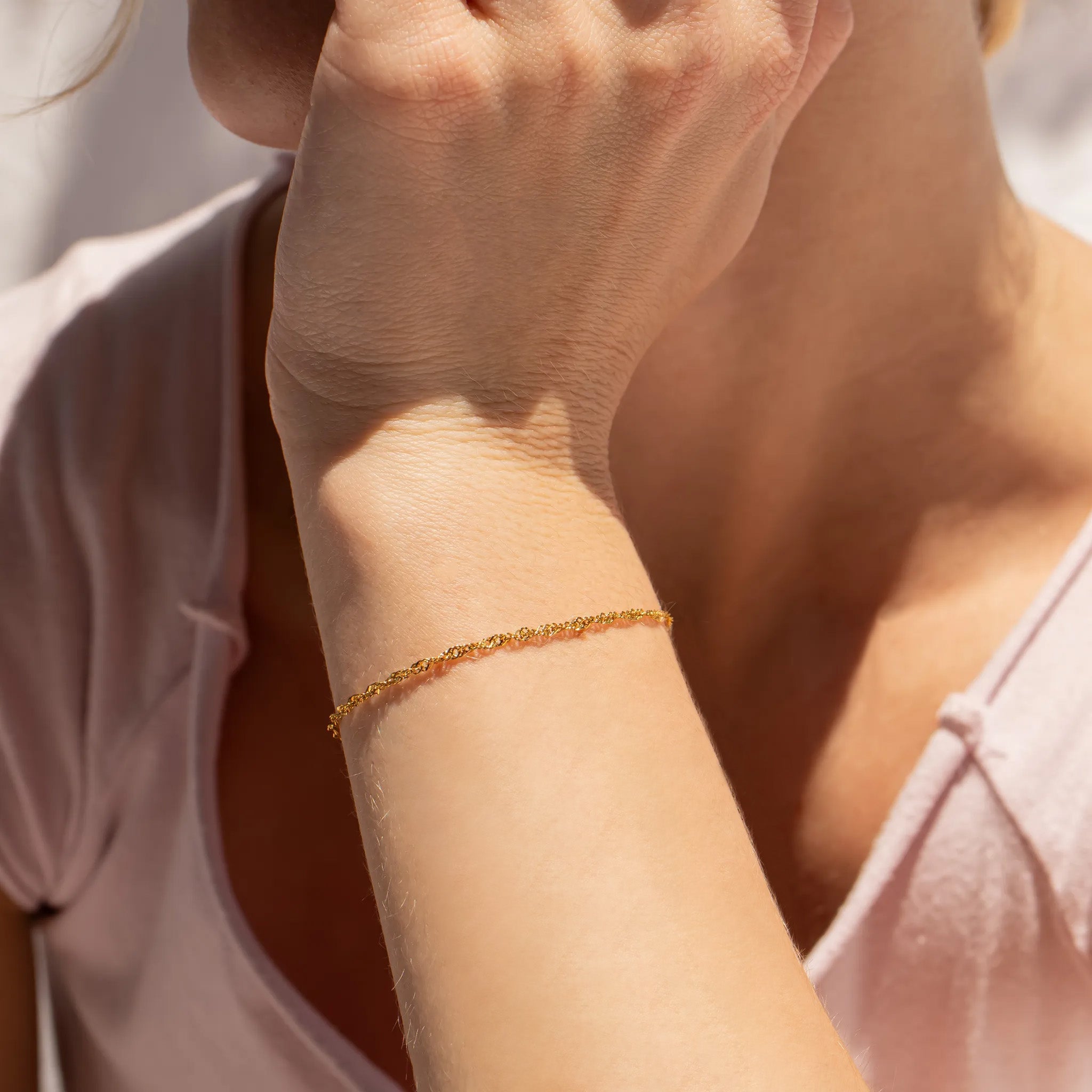 18K Gold PVD Stainless Steel Singapore Chain Bracelet
