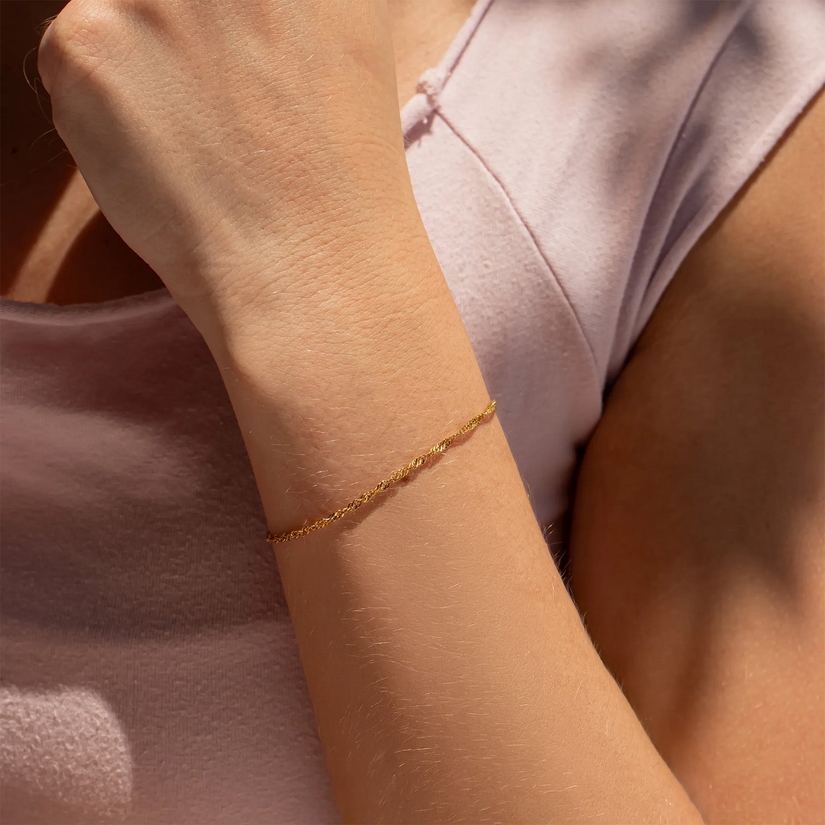18K Gold PVD Stainless Steel Singapore Chain Bracelet