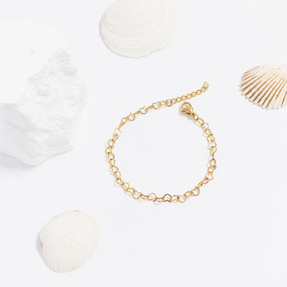 18K Gold PVD Stainless Steel Heart Chain Bracelet