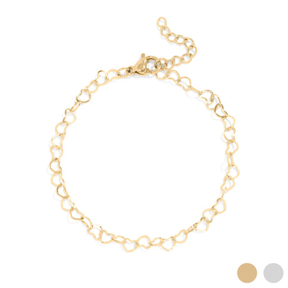 18K Gold PVD Stainless Steel Heart Chain Bracelet