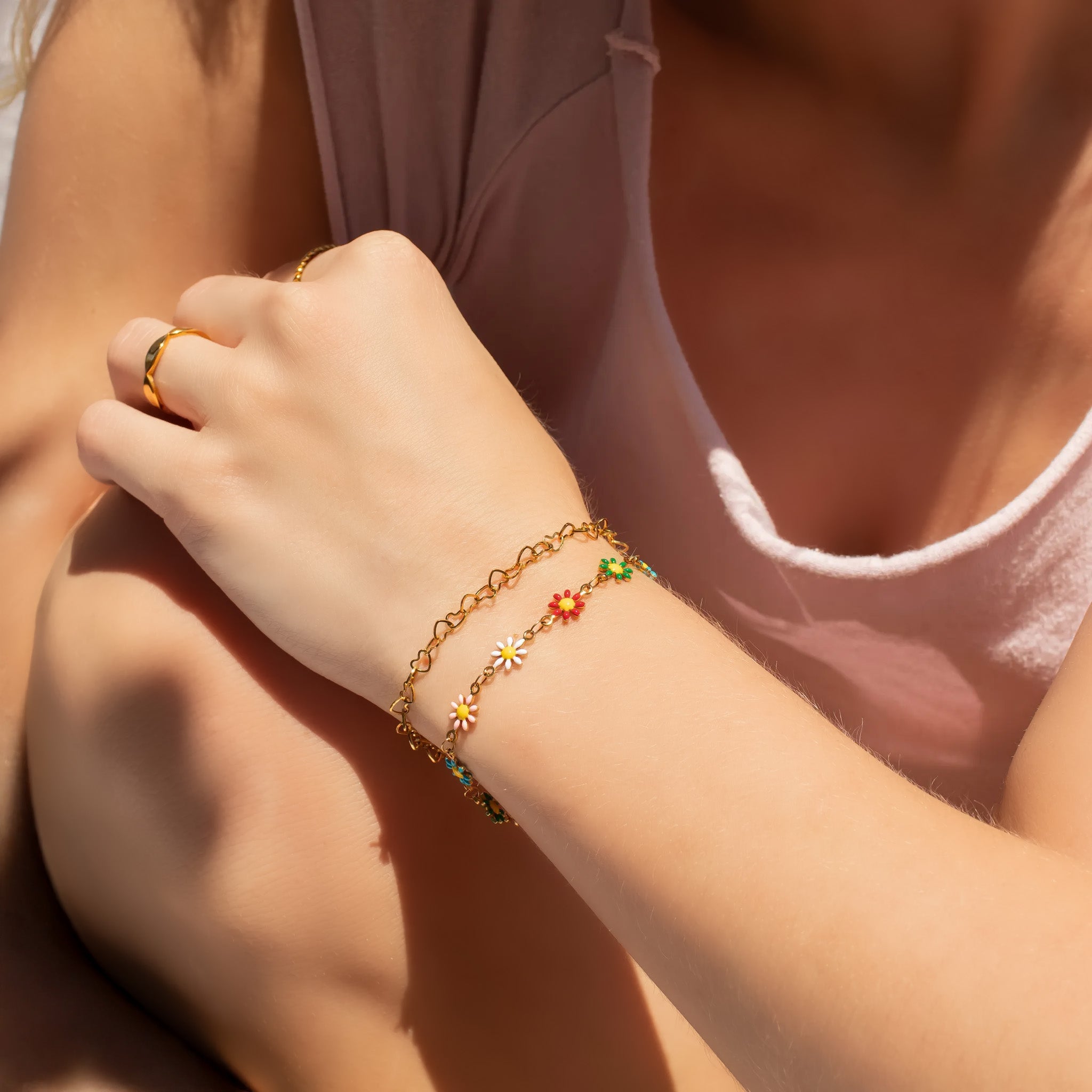 18K Gold PVD Stainless Steel Heart Chain Bracelet