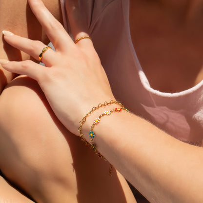 18K Gold PVD Stainless Steel Heart Chain Bracelet